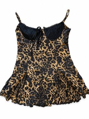 MURCI Leopard Print Lace-Up Babydoll Dress NWOT US 10 Y2K
